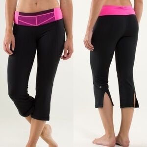 LULULEMON Gather & Crow Crop Black / Quilt Pink & Purple